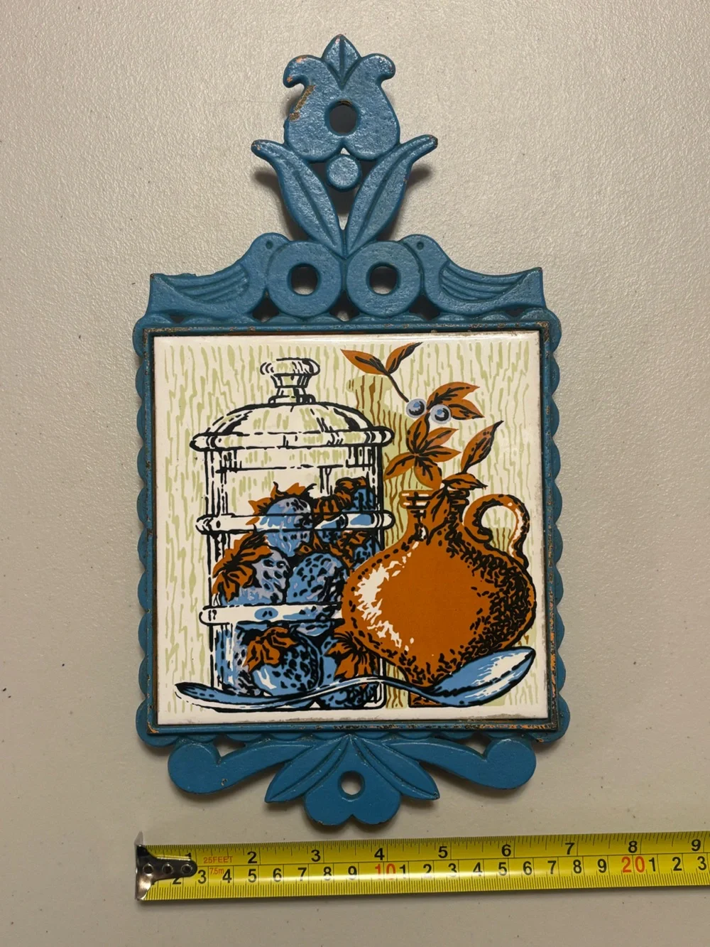 Vintage Mid Century Japan Cast Iron Ceramic  Trivet